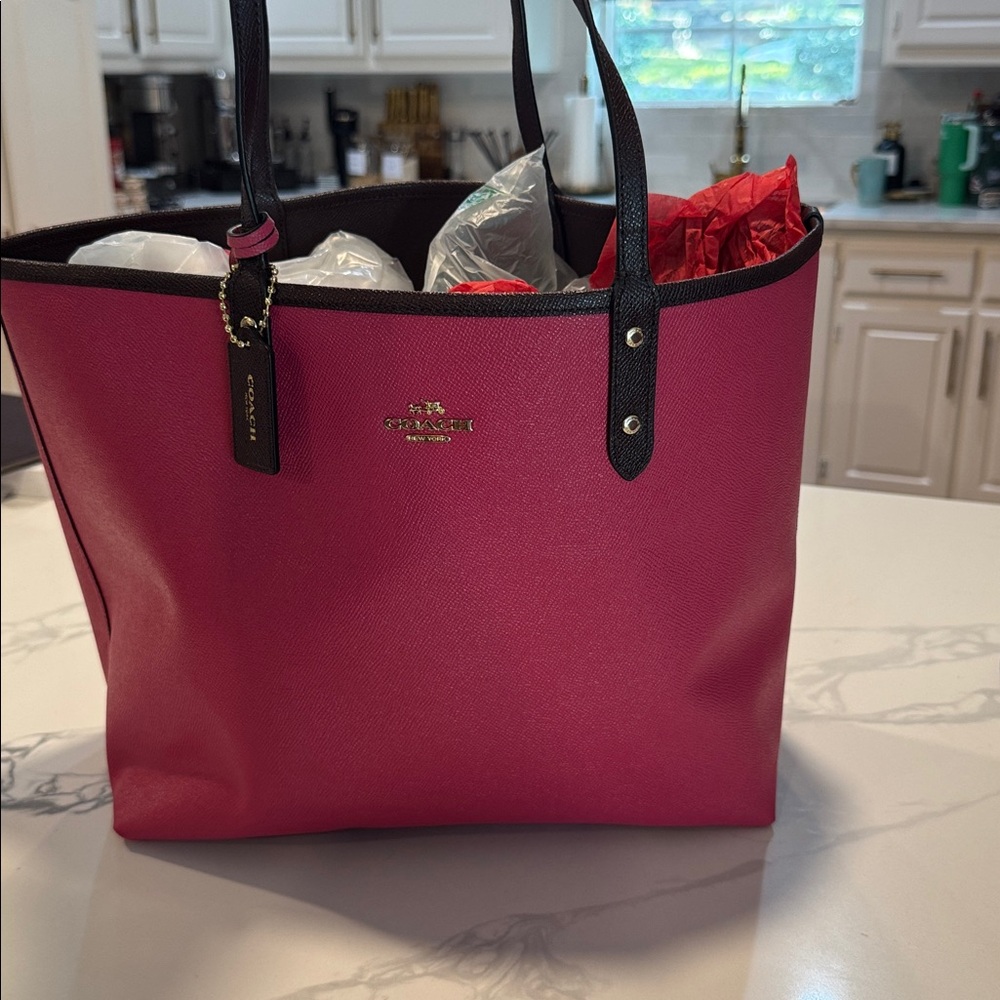 Coach reversible tote with pouch